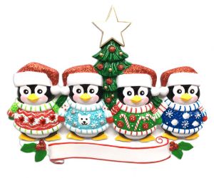 Cute Sweater Family of 4 Personalised Christmas Ornament